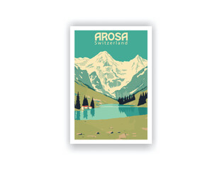 Arosa, Switzerland. Vintage Travel Posters. Vector art. Famous Tourist Destinations Posters Art Prints Wall Art and Print Set Abstract Travel for Hikers Campers Living Room Decor