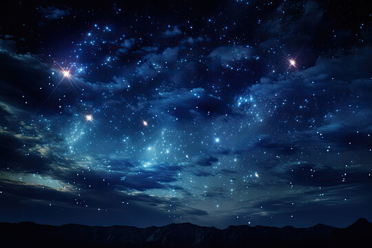 Beautiful night sky, with stars, moon, comet, cloud, calm, mythical universe, serene background, wallpaper