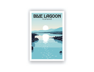 Blue Lagoon, Iceland. Vintage Travel Posters. Vector art. Famous Tourist Destinations Posters Art Prints Wall Art and Print Set Abstract Travel for Hikers Campers Living Room Decor