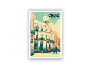 Fototapeta na wymiar Cadiz, Spain. Vintage Travel Posters. Vector art. Famous Tourist Destinations Posters Art Prints Wall Art and Print Set Abstract Travel for Hikers Campers Living Room Decor