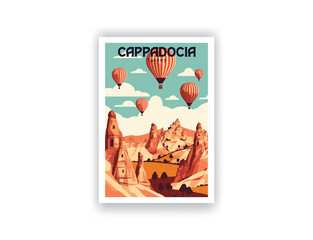 Cappadocia, Turkey. Vintage Travel Posters. Vector art. Famous Tourist Destinations Posters Art Prints Wall Art and Print Set Abstract Travel for Hikers Campers Living Room Decor - obrazy, fototapety, plakaty