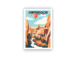 Cappadocia, Turkey. Vintage Travel Posters. Vector art. Famous Tourist Destinations Posters Art Prints Wall Art and Print Set Abstract Travel for Hikers Campers Living Room Decor