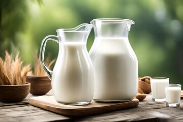 Obraz na płótnie Canvas Jug of milk on table 