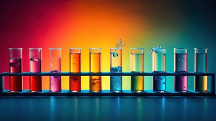 test tubes with various liquids and chemicals