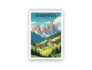 Dolomites, Italy. Vintage Travel Posters. Vector art. Famous Tourist Destinations Posters Art Prints Wall Art and Print Set Abstract Travel for Hikers Campers Living Room Decor