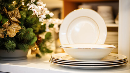 Dishware and crockery set for winter holiday family dinner, Christmas homeware decor for holidays in the English country house, gift set and home styling