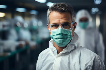 Fototapeta na wymiar Portrait of scientist with mask in a laboratory