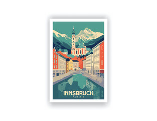 Innsbruck, Austria. Vintage Travel Posters. Vector art. Famous Tourist Destinations Posters Art Prints Wall Art and Print Set Abstract Travel for Hikers Campers Living Room Decor