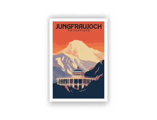 Jungfraujoch, Switzerland. Vintage Travel Posters. Vector art. Famous Tourist Destinations Posters Art Prints Wall Art and Print Set Abstract Travel for Hikers Campers Living Room Decor