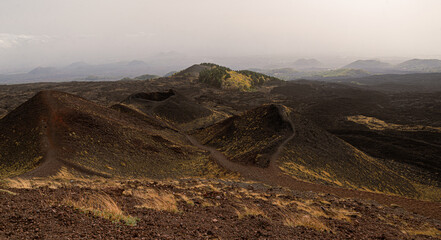 Mount Etna landscape in Sicily, Italy with blue sky
