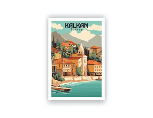 Kalkan, Turkey. Vintage Travel Posters. Vector art. Famous Tourist Destinations Posters Art Prints Wall Art and Print Set Abstract Travel for Hikers Campers Living Room Decor