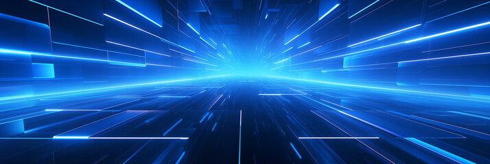 Rectangular blue neon banner, technology futuristic background, cyber universe