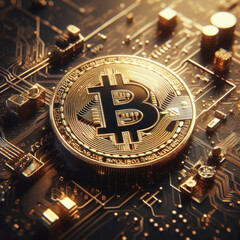 a golden Bitcoin crypto blockchain technology. ai generative