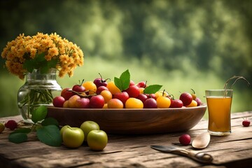 Mix fruits plate on table 