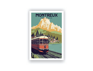 Montreux, Switzerland. Vintage Travel Posters. Vector art. Famous Tourist Destinations Posters Art Prints Wall Art and Print Set Abstract Travel for Hikers Campers Living Room Decor