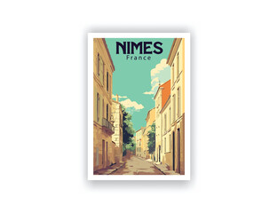 Nimes, France. Vintage Travel Posters. Vector art. Famous Tourist Destinations Posters Art Prints Wall Art and Print Set Abstract Travel for Hikers Campers Living Room Decor