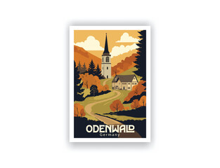 Odenwald, Germany. Vintage Travel Posters. Vector art. Famous Tourist Destinations Posters Art Prints Wall Art and Print Set Abstract Travel for Hikers Campers Living Room Decor