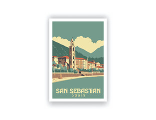 San Sebastian, Spain. Vintage Travel Posters. Vector art. Famous Tourist Destinations Posters Art Prints Wall Art and Print Set Abstract Travel for Hikers Campers Living Room Decor