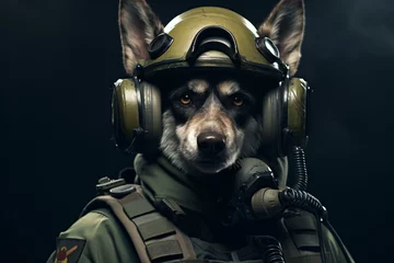 Fotobehang dog in the army suit © Vera