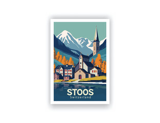 Stoos, Switzerland. Vintage Travel Posters. Vector art. Famous Tourist Destinations Posters Art Prints Wall Art and Print Set Abstract Travel for Hikers Campers Living Room Decor
