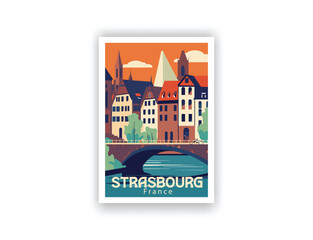 Strasbourg, France. Vintage Travel Posters. Vector art. Famous Tourist Destinations Posters Art Prints Wall Art and Print Set Abstract Travel for Hikers Campers Living Room Decor - obrazy, fototapety, plakaty