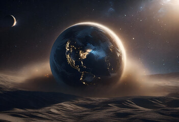 Fototapeta premium planet earth from space view with shiny stars