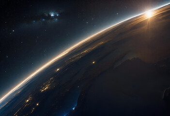 planet earth from space view with shiny stars