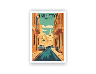Valletta, Malta. Vintage Travel Posters. Vector art. Famous Tourist Destinations Posters Art Prints Wall Art and Print Set Abstract Travel for Hikers Campers Living Room Decor