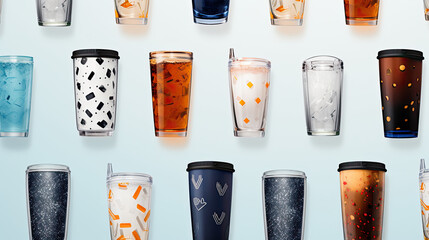 Insulated Tumblers Banner With Different Types Of Tumblers And Colors. Insulated Tumblers Background. Generative AI