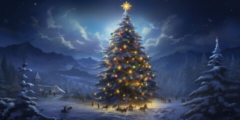 Weihnachtliche Stimmung rund um den Weihnachtsbaum. Generative AI - obrazy, fototapety, plakaty