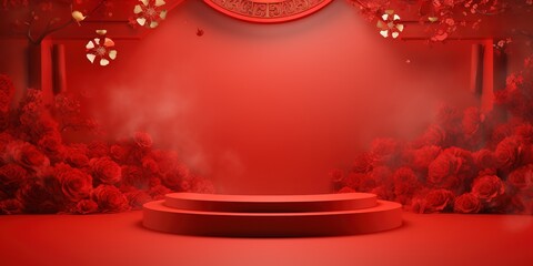 Podium background themed chinese new year. - obrazy, fototapety, plakaty
