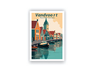 Vandvoort, Netherlands. Vintage Travel Posters. Vector art. Famous Tourist Destinations Posters Art Prints Wall Art and Print Set Abstract Travel for Hikers Campers Living Room Decor