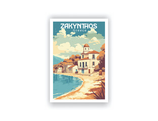 Zakynthos, Greece. Vintage Travel Posters. Vector art. Famous Tourist Destinations Posters Art Prints Wall Art and Print Set Abstract Travel for Hikers Campers Living Room Decor