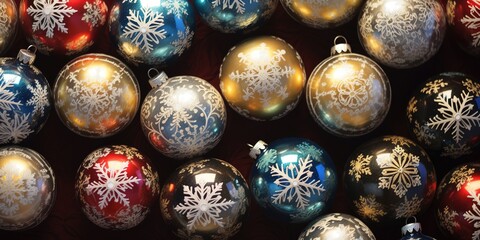 Christmas balls and snowflakes. Generative AI