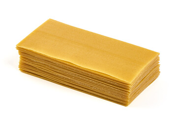 Uncooked lasagna pasta isolated on white background. High resolution image.