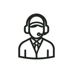 Black line customer service representative icon on white background. Vector illustration - obrazy, fototapety, plakaty