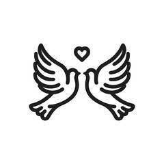 linear icon of two doves with heart on white background. Vector illustration