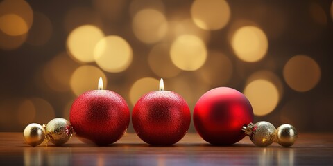 Christmas candle and balls, Globes with a realistic Christmas background.