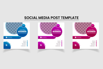 Eye-catching Business promotion social media banner-poster set | Use of gradients | Blue, Red and Pink colors |