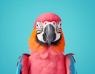 Close-Up Portrait of a Wild Animal with Blue and Pink Lights: Exotic and Rare Talking Parrot