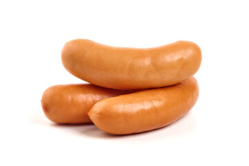 Boiled pork sausages, isolated on white background. High resolution image.