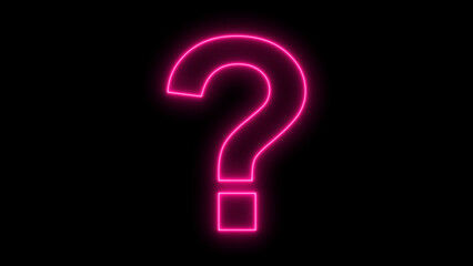 question neon glowing mark icon on black background.