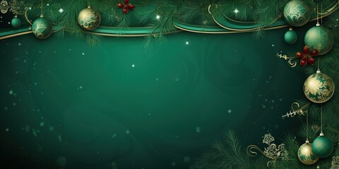 Horizontal chirstmas green background with decorative elements. Generative AI