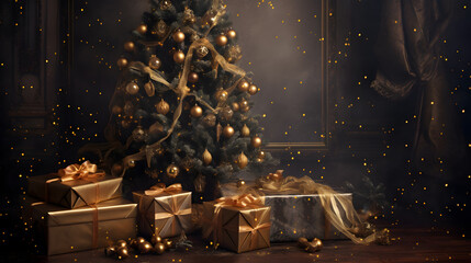 Christmas tree and gifts background