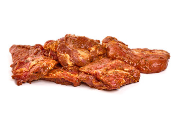 Spicy marinated ribs, BBQ, meat for grill, isolated on white background.