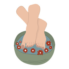 Foot spa treatment, pedicure bath, foot bath.The only vector illustration for a spa salon.