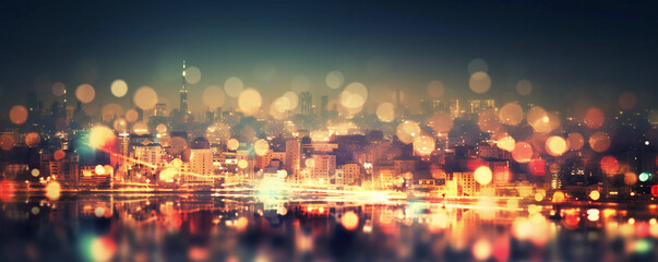 Blurred bokeh light city night,abstract city light rooftop view , 
Cityscape Nightlife Abstract Blurred Bokeh Illumination,
 a glimpse into the energetic atmosphere that defines this modern metropolis - obrazy, fototapety, plakaty
