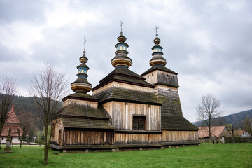 Fototapeta na wymiar Old wooden Greek Catholic church in Krempna, in Poland.
