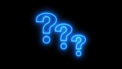 question neon glowing mark icon on black background.