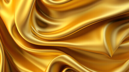 Golden Silk Waves Background, Bright color. Generative Ai